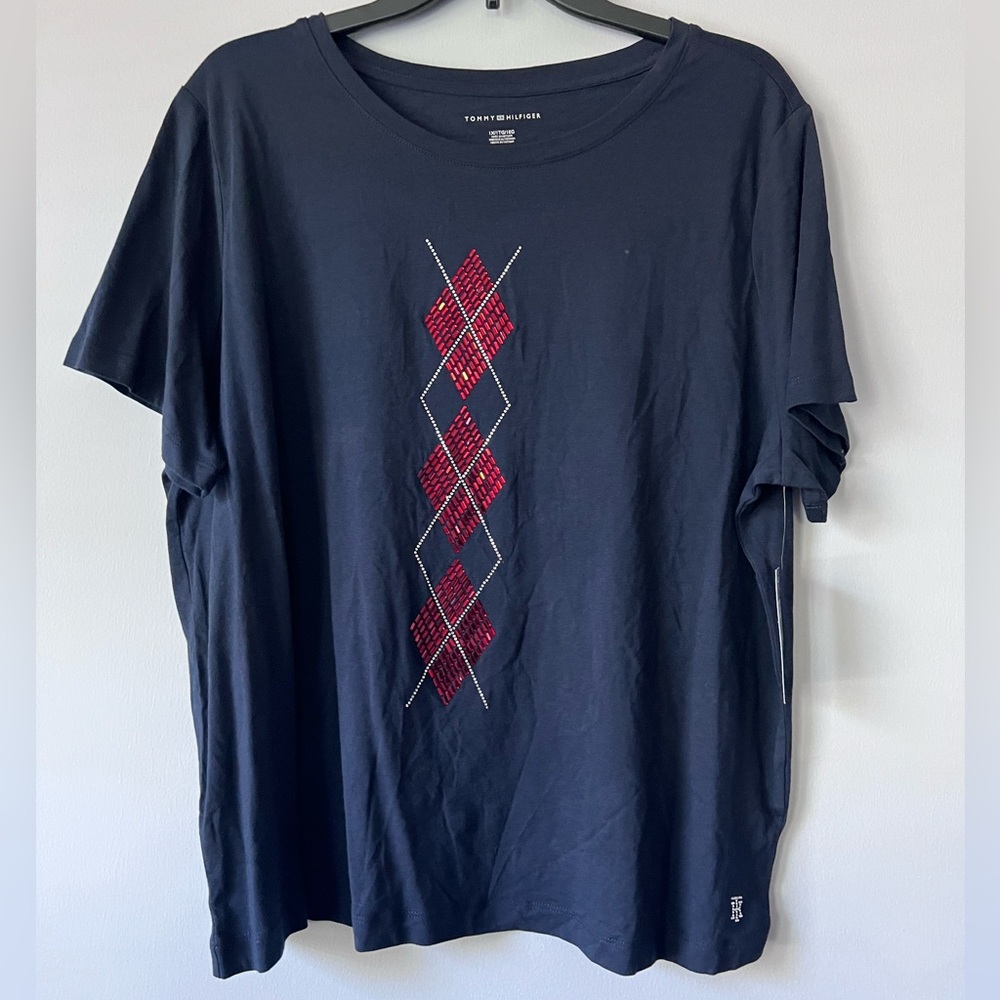 Tommy Hilfiger Women’s Plus Size Argyle T-Shirt Blue Size 1X
